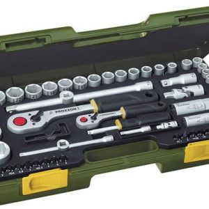 Proxxon 23286 Steckschlüsselsatz Komplettsatz mit 6.3mm (1/4) und 12.5mm (1/2) Umschaltratsche 65teiliges Werkzeug-Set mit Kunststoffkoffer