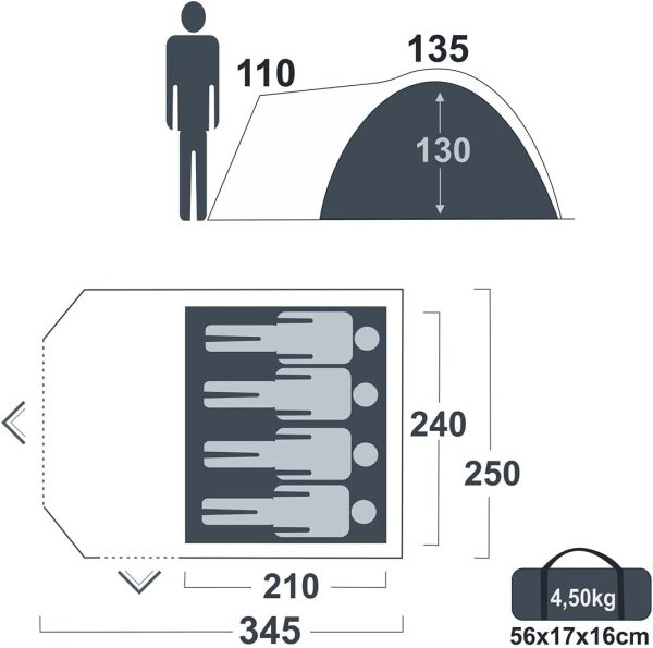yourGEAR Zelt Posada 4 Personen Kuppelzelt mit Fenster. Trekkingzelt mit 2.8 m2 Vorbau. mit Bel??ftung. Insektenschutz. wasserdicht mit 3000 mm. blau/grau – Bild 2