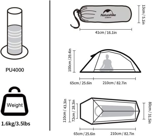 Naturehike Cloud up 1 Zelt Ultraleichte Zelt 1 Person Einzelzelt 1 Mann Zelt f??r 4 Jahreszeiten Zelt Camping Zelt – Bild 4
