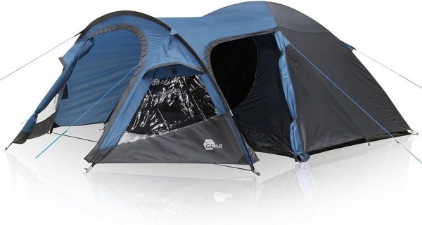 yourGEAR Zelt Posada 4 Personen Kuppelzelt mit Fenster. Trekkingzelt mit 2.8 m2 Vorbau. mit Bel??ftung. Insektenschutz. wasserdicht mit 3000 mm. blau/grau