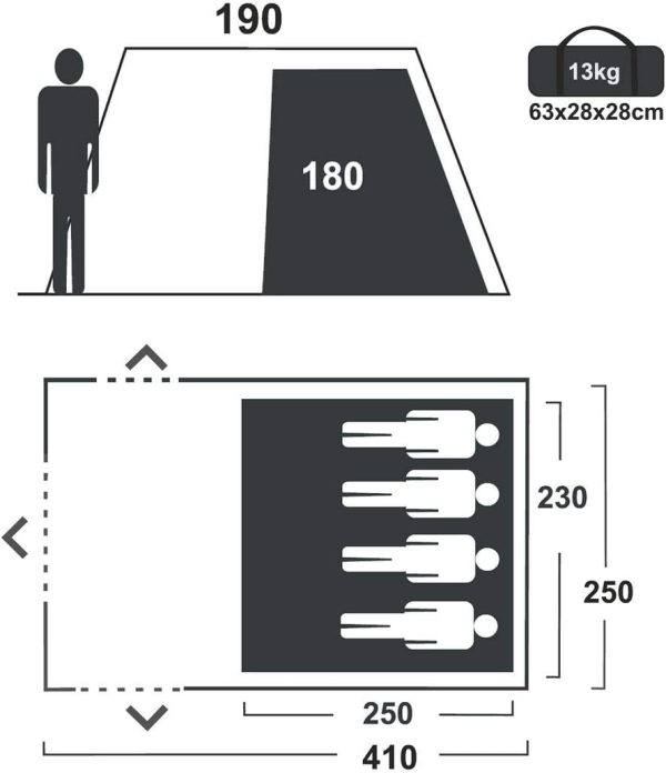 Zelt Bora - Tunnelzelt f??r 4 oder 5 Personen. UV 50+ Familienzelt. dunkle Schlafkabine. gro?er Wohnraum und Fenster. wasserdichtes Campingzelt (5000 mm). Stehh?he. Vordach. breite Eing?nge – Bild 2