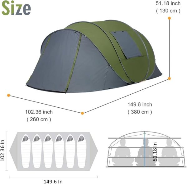 Zelt 4-6 Personen Wasserdicht. Pop up Zelt Wurfzelt [5 Fenster] Camping Zelt ab 4 Personen Doppelwandig Shelter 6 Mann 3 Sekunden Easy Zelt Grosses Popupzelte f??r Outdoor Sport Picknick Reisen Strand – Bild 6