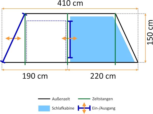 Zelt Super+ f??r 4 Personen | Gro?es Tunnelzelt mit 2 Eing?ngen und Vordach. 3000 mm Wassers?ule | Gruppenzelt. Campingzelt. Familienzelt – Bild 3