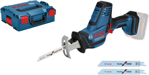 Bosch Professional 18V System Akku Säbelsäge GSA 18 V-LI C (Compact Version. inkl. 3x Säbelsägeblatt. ohne Akku/ Ladegerät. L-BOXX)