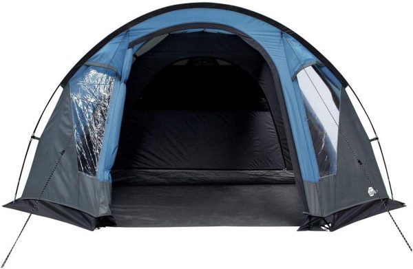Zelt Tivano - Kuppelzelt f??r 3 oder 5 Personen. Campingzelt mit Wohnraum und Fenstern. UV 50+ Sonnenschutz. dunkle Schlafkabine. Blau Grau. 5 Mann Version mit Stehh?he und Seiteneingang – Bild 8