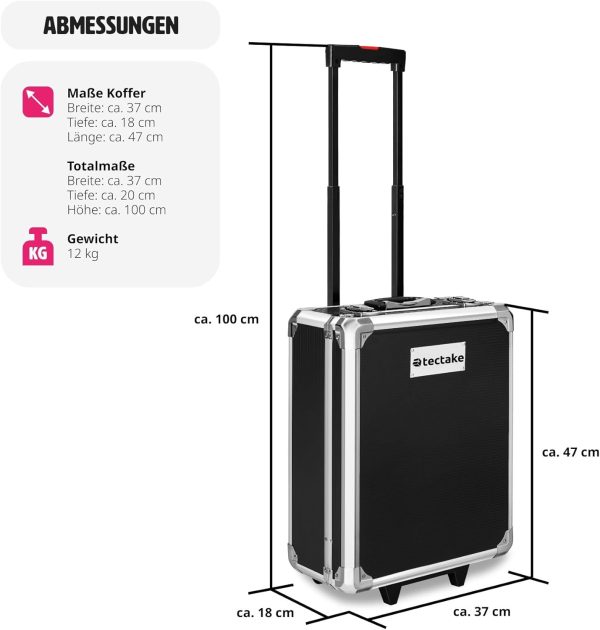 tectake Werkzeugkoffer. Werkzeugset. Werkzeugkoffer gefüllt 1200-teilig. Werkzeugtrolley. Werkzeugkiste mit 4 Ebenen. Aluminium Koffer mit Rollen und Teleskopgriff - schwarz – Bild 8