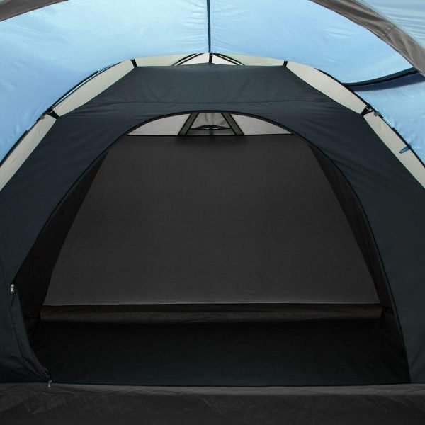 Zelt Tivano - Kuppelzelt f??r 3 oder 5 Personen. Campingzelt mit Wohnraum und Fenstern. UV 50+ Sonnenschutz. dunkle Schlafkabine. Blau Grau. 5 Mann Version mit Stehh?he und Seiteneingang – Bild 9