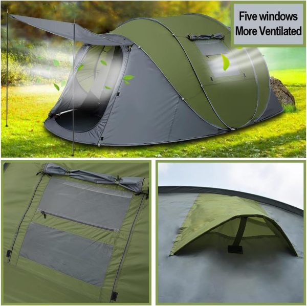 Zelt 4-6 Personen Wasserdicht. Pop up Zelt Wurfzelt [5 Fenster] Camping Zelt ab 4 Personen Doppelwandig Shelter 6 Mann 3 Sekunden Easy Zelt Grosses Popupzelte f??r Outdoor Sport Picknick Reisen Strand – Bild 2
