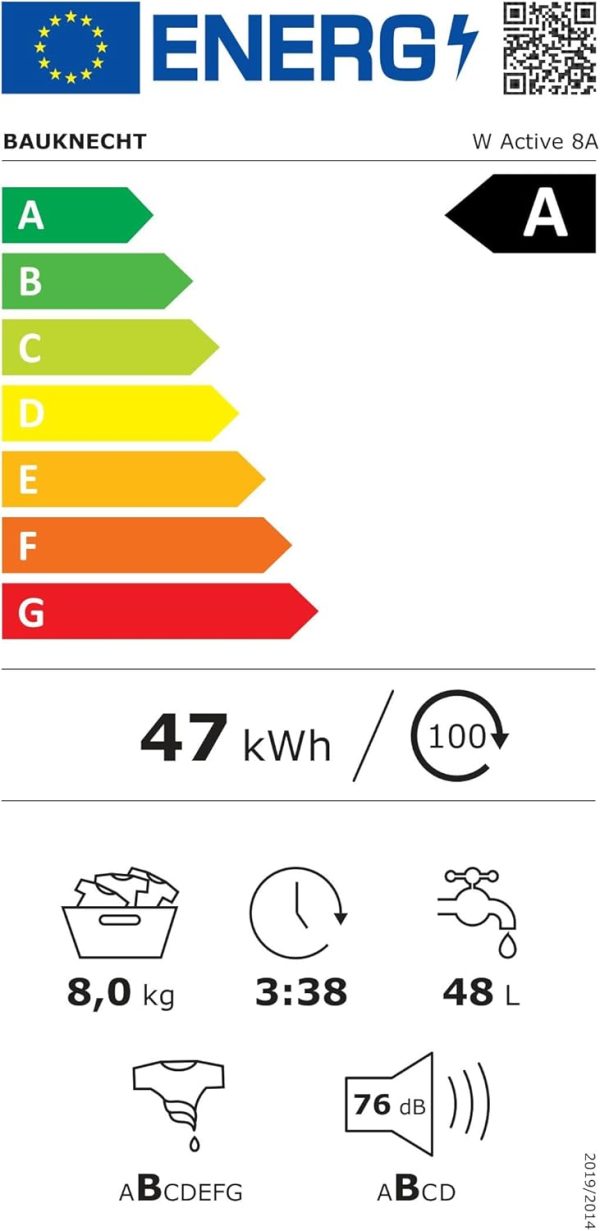 Bauknecht W Active 8A Waschmaschine Frontlader/ 8kg/ kraftvolle Fleckentfernung/ Dampf Programme/ Steam Hygiene Option/ Energieeffizienzklasse A/ Stopp&Add Funktion/ ProSilent-Motor [Energieklasse A] – Bild 18