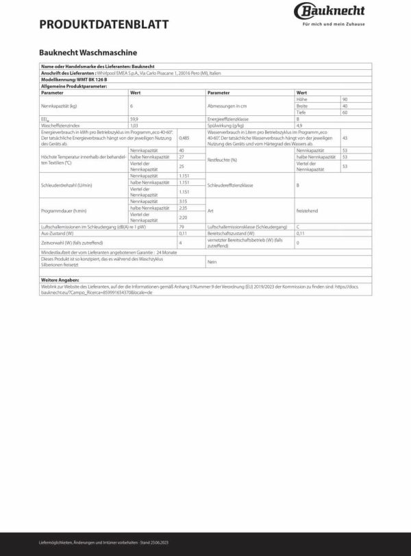Bauknecht WMT BK 126 B Toplader-Waschmaschine/6 kg/1200 UpM/Kurz30'/FreshFinish/Extra Sp??len/SoftOpening/Sportkleidung/Wolleprogramm/Aqua Saver/Inverter Motor [Energieklasse B] – Bild 11
