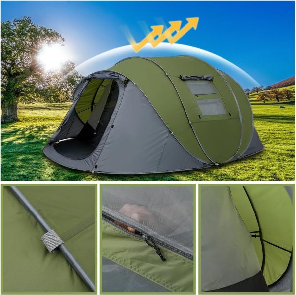 Zelt 4-6 Personen Wasserdicht. Pop up Zelt Wurfzelt [5 Fenster] Camping Zelt ab 4 Personen Doppelwandig Shelter 6 Mann 3 Sekunden Easy Zelt Grosses Popupzelte f??r Outdoor Sport Picknick Reisen Strand – Bild 5