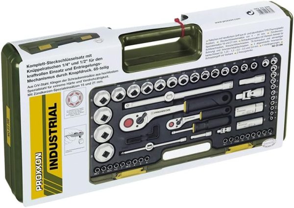 Proxxon 23286 Steckschlüsselsatz Komplettsatz mit 6.3mm (1/4) und 12.5mm (1/2) Umschaltratsche 65teiliges Werkzeug-Set mit Kunststoffkoffer – Bild 6