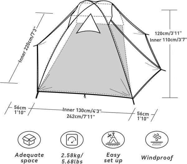 Forceatt Zelt 2-4 Personen Camping Wasserldicht 3-4 Saison.Ultraleicht Zelte Mit Kleinem Packma?. Kuppelzelt Sofortiges Aufstellen F??r Trekking. Outdoor. Festival – Bild 2