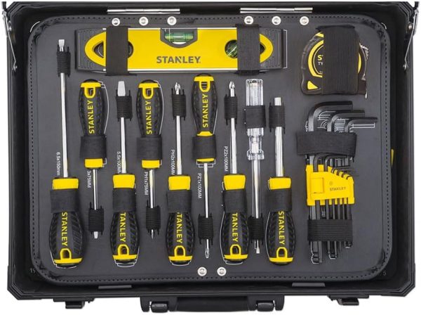 STANLEY 142-teiliges Werkzeug-Set Schraubendreher Set. Schraubenzieher Set - inkl. Wasserpumpenzange. Seitenschneider. Messer. Schraubenschlüssel. Wasserwaage. Bügelsäge STMT98109-1 – Bild 6