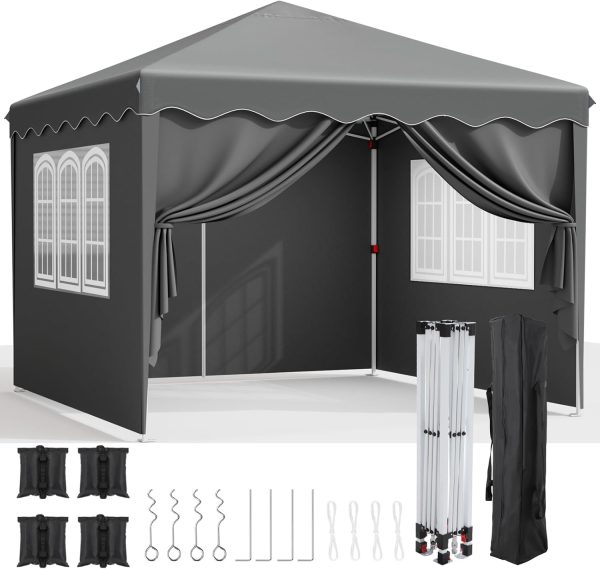 Pavillon 3x3. Faltpavillon Wasserdicht Stabil Winterfest mit 420D Oxford.UV Schutz 50+.Faltpavillon 3x3 mit 4 Seitenteilen.Gartenpavillon H?henverstellbar. Faltbare Pavillon Zelt f??r Camping.Grau