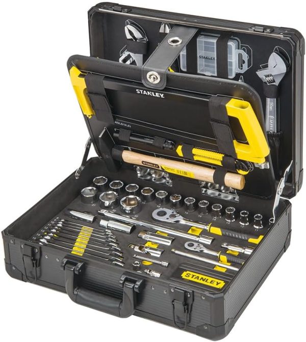 STANLEY 142-teiliges Werkzeug-Set Schraubendreher Set. Schraubenzieher Set - inkl. Wasserpumpenzange. Seitenschneider. Messer. Schraubenschlüssel. Wasserwaage. Bügelsäge STMT98109-1 – Bild 2