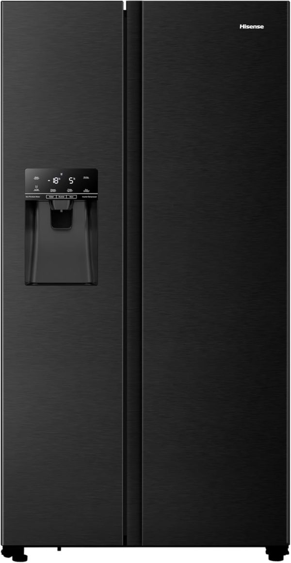 Hisense RS694N4TFE Side-by-Side K??hl-Gefrierkombination/ NoFrostPlus/ Inverter-Kompressor/ Eis-Wasser Spender/ HolidayMode/ 178.6 cm/ K??hlteil 371 l/ Gefrierteil 191 l/ 42 dB/ 323 kWh/ Jahr. Schwarz