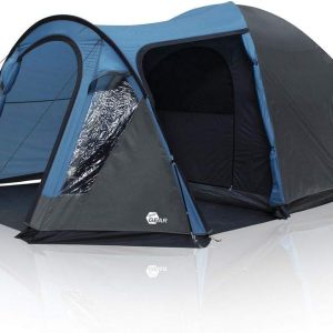 Zelt Tivano - Kuppelzelt f??r 3 oder 5 Personen. Campingzelt mit Wohnraum und Fenstern. UV 50+ Sonnenschutz. dunkle Schlafkabine. Blau Grau. 5 Mann Version mit Stehh?he und Seiteneingang