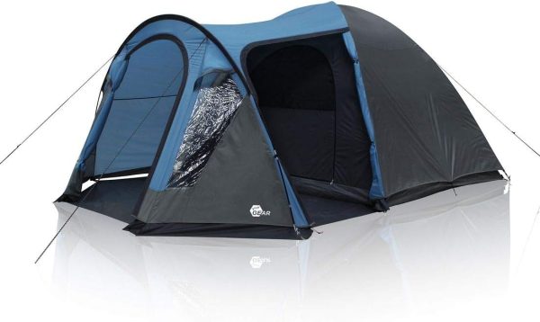 Zelt Tivano - Kuppelzelt f??r 3 oder 5 Personen. Campingzelt mit Wohnraum und Fenstern. UV 50+ Sonnenschutz. dunkle Schlafkabine. Blau Grau. 5 Mann Version mit Stehh?he und Seiteneingang