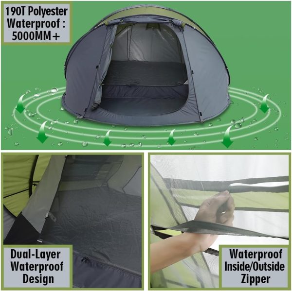Zelt 4-6 Personen Wasserdicht. Pop up Zelt Wurfzelt [5 Fenster] Camping Zelt ab 4 Personen Doppelwandig Shelter 6 Mann 3 Sekunden Easy Zelt Grosses Popupzelte f??r Outdoor Sport Picknick Reisen Strand – Bild 3