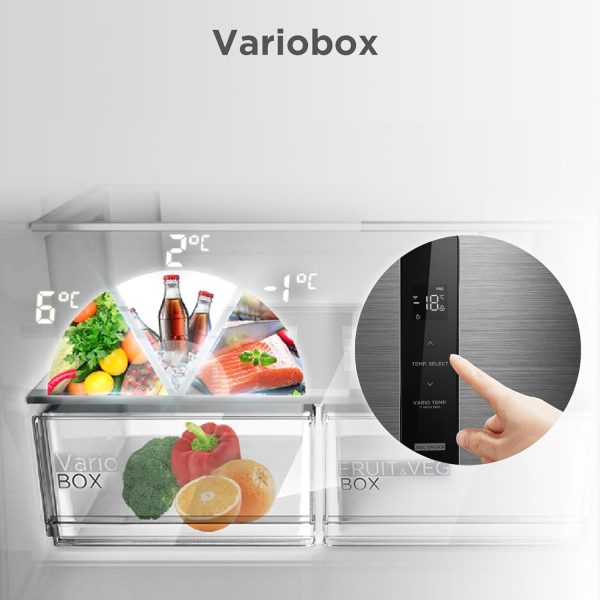 Midea MDRF632FID46 Multi Door K??hl-/Gefrierkombination/ 177.5cm H?he /83.3cm Breit/65.3cm Tiefe/NoFrost/295 kWh/Jahr /305L K??hlteil/169L Gefrierteil/Plasma Pure/Inverter Compressor/Vario Box – Bild 6