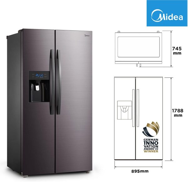 Midea KS-DDX 6.32 WT Side-by-Side K??hl-/Gefrierkombination/ 178.8 cm H?he/ 254 kWh/Jahr/No Frost/Dual Inverter Compressor/mit 3in1 Wasser-/Eisspender und Wassertank. Dark Inox – Bild 3