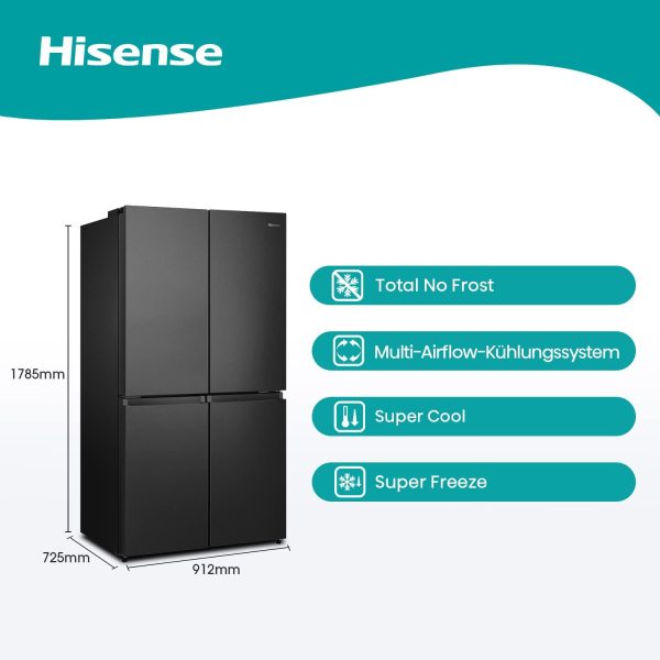 Hisense RQ758N4SAFE Cross Door K??hl-Gefrierkombination/NoFrostPlus/Inverter-Kompressor/Multiflow 360??/ SuperCool/ 178.5 cm/K??hlteil 393 l/Gefrierteil 216 l/ 40 dB/ 320 kWh/Jahr/schwarz – Bild 2