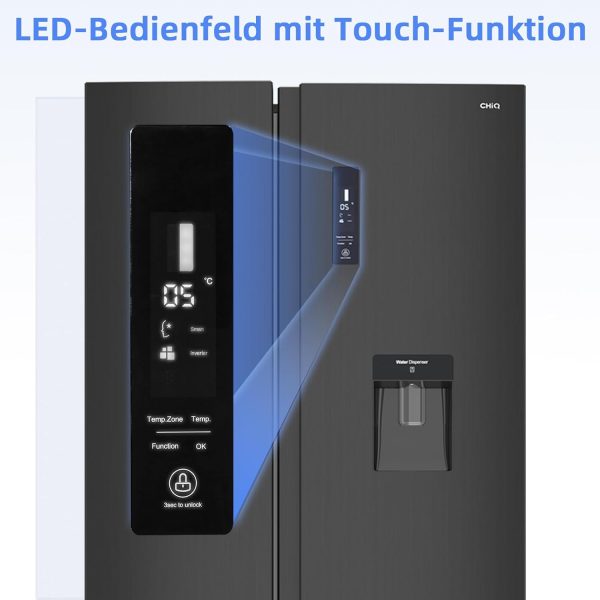 CHIQ Side By Side K??hlschrank 559L.Inverter Kompressor und No Frost Technologie.5.5 L Wasserspender.Sehr leise 39 db. LED Display.12 Jahre Garantie f??r den Kompressor.177 cm hoch. 91.2 cm breit – Bild 7