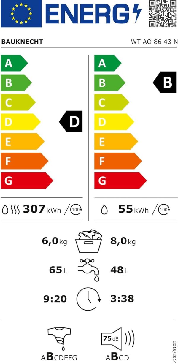 Bauknecht WT AO 86 43 N Waschtrockner /8/6 kg Waschen/Trocknen/Flecken 40?? / Dampf-Programm/Dynamic Inverter-Motor/Wolle-Programm/Nachlegefunktion/Kurz 30'/ AutoClean/Startzeitvorwahl – Bild 13