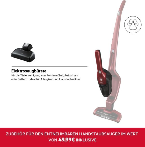 AEG Ergorapido CX7-2-45AN 2in1 Akku-Staubsauger / beutellos / Tierhaard??se / bis zu 45 Min. Laufzeit / freistehend / 180?? Drehgelenk / B??rstenreinigungsfunktion / LED-Licht / rot / Exklusiv bei Amazon – Bild 3