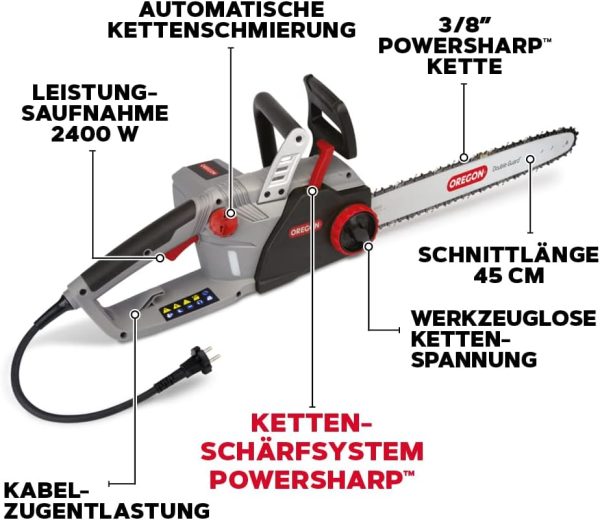 Oregon CS1500 45 cm (18 Zoll) 2400 W 230 V Selbstschärfende Elektrokettensäge. 3 Jahre Garantie – Bild 3