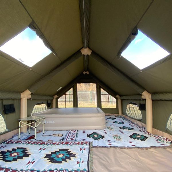 Aufblasbares Zelt Wasserdicht Hauszelt Stehh?he Haus Luxus Wohnzelt Campingzelt mit Pumpe Ofenloch Luftzelt 4-6 Personen Familienzelt – Bild 3