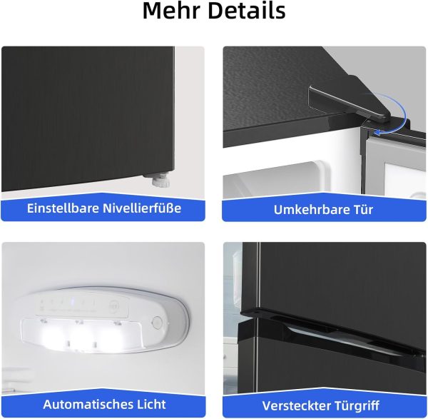 CHIQ Freistehender K??hlschrank mit Gefrierfach | K??hl-Gefrierkombination 114 cm H?he. 47 cm Breit. 117L| 4 Sterne Gefrieren -24?? | LED Litcht | Dunkler Edelstahl Look. for Eigentumswohnungen – Bild 4