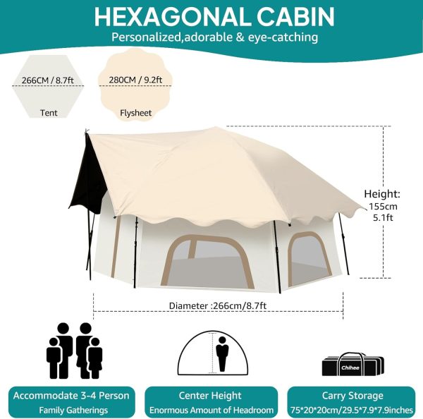 Chihee Camping Zelte Pop-Up Stand-up Zelt. Familien-Kabinenzelt mit Markise Veranda 4-Personen Outdoor-Zelt mit Bildschirm Raum gro?e Kapazit?t. Wasserdicht und Winddicht. einfacher Aufbau. Wandern – Bild 6