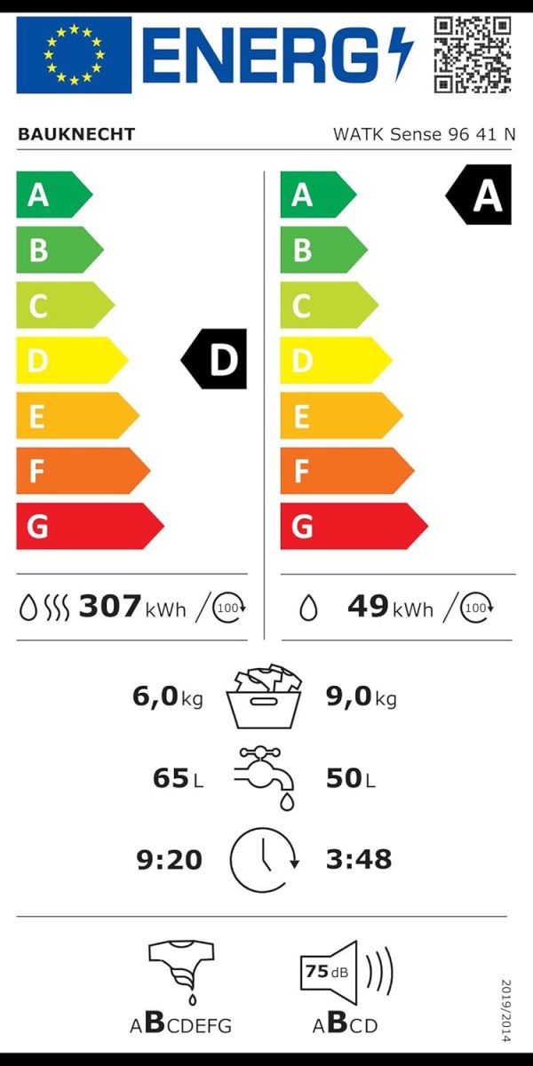 Bauknecht WATK Sense 96 41 N Waschtrockner/ 9/6 kg Waschen/Trocknen/Active Care Wash & Dry Technologie/Flecken 20?? / Dampf-Programm/Wolle-Programm/Nachlegefunktion/PRO-Inverter Motor. Wei? – Bild 15