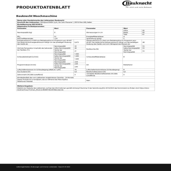 Bauknecht W8 S6300 A Waschmaschine Frontlader / 8kg / EEK A/Kurz 30 / Kurz 45 / Kraftvolle Fleckenentfernung/Anti-Allergie-Programm/Wolleprogramm/Schwarz/Langlebiger Inverter-Motor – Bild 8