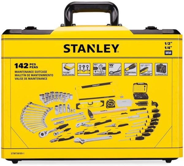 STANLEY 142-teiliges Werkzeug-Set Schraubendreher Set. Schraubenzieher Set - inkl. Wasserpumpenzange. Seitenschneider. Messer. Schraubenschlüssel. Wasserwaage. Bügelsäge STMT98109-1 – Bild 7