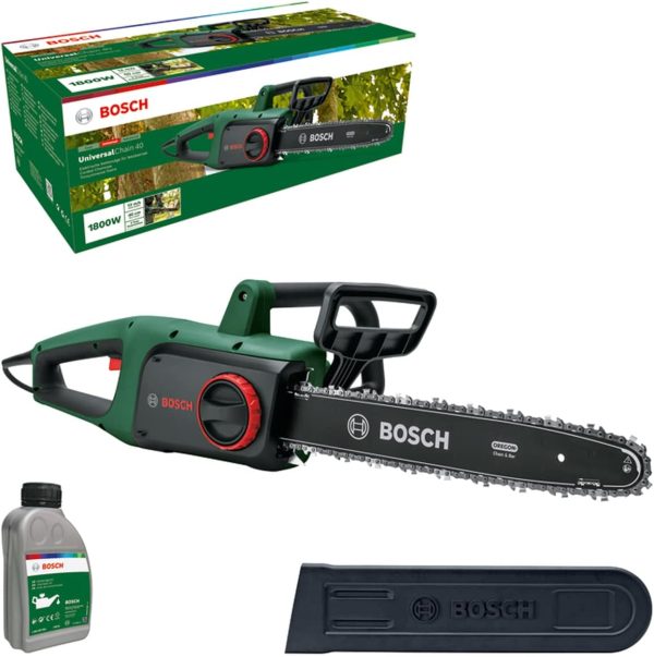 Bosch Kettensäge UniversalChain 40 (1800 W. Gewicht: 4.3 kg. Kettengeschwindigkeit: 12 m/s. mit Kettensägenöl inklusive. im Karton) ??Amazon Edition
