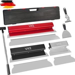 Flächenspachtel Set Profi. 8 Arten Spachtel Set Werkzeug. Spachtel Werkzeugkasten und 1-2.1 m Lange Teleskopstange. 250/400/600 mm Rechtwinklige/Gebogene Winkelklingen. Multifunktionsspachtel