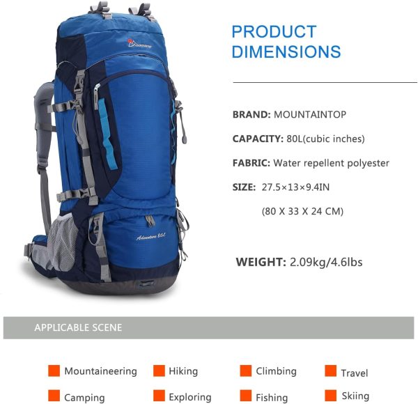MOUNTAINTOP Trekkingrucksack 80L Wanderrucksack Herren Damen Reiserucksack Gro?er Rucksack mit Regenschutz f??r Outdoor Reisen Camping Trekking – Bild 2