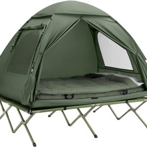 SoBuy Campingzelt 2 Personen 4-in-1 Feldbett mit Wurfzelt Schlafsack und Luftmatratze Wasserdichtes Iglu-Zelt mit Tragetasche Gr??n BHT ca. 193x188x145cm OGS32-L-GR