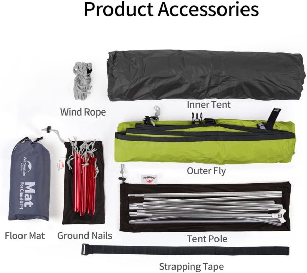 Naturehike Cloud up 1 Zelt Ultraleichte Zelt 1 Person Einzelzelt 1 Mann Zelt f??r 4 Jahreszeiten Zelt Camping Zelt – Bild 6