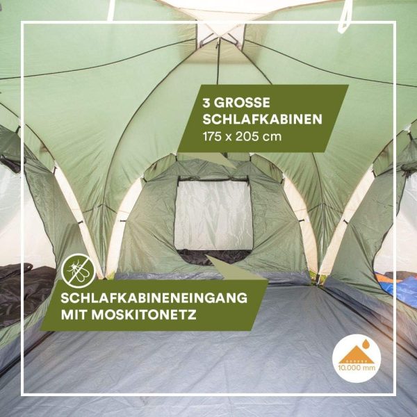 Skandika Kuppelzelt Daytona 6 Personen | Familienzelt mit 3 Schlafkabinen. 3000 mm Wassers?ule. 195 cm Stehh?he. Moskitonetze. Sonnensegel | Campingzelt f??r Familie und Freunde – Bild 3