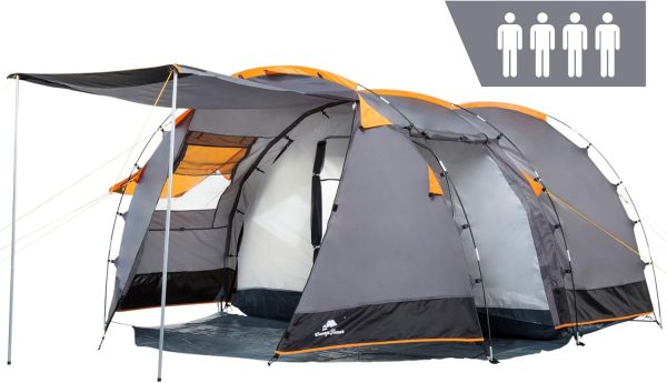Zelt Super+ f??r 4 Personen | Gro?es Tunnelzelt mit 2 Eing?ngen und Vordach. 3000 mm Wassers?ule | Gruppenzelt. Campingzelt. Familienzelt