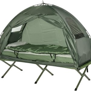 Outsunny Feldbett 4 in 1 Camping Set mit Zelt Schlafsack Matratze faltbar. Dunkelgr??n