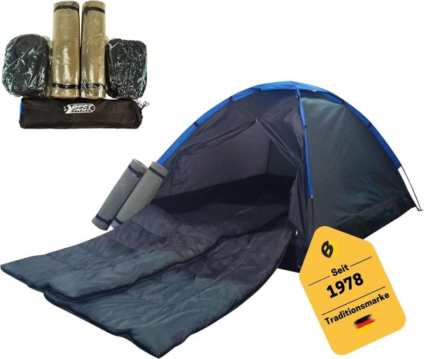 Best Sporting 2 Personen Zelt Set Festival mit 2 Isomatten und 2 Schlafs?cken I Iglu Campingzelt f??r 2 Personen 200 x 150 x 105 cm I 2 Mann Zelt wasserdicht f??r Camping Abenteuer I Zelte