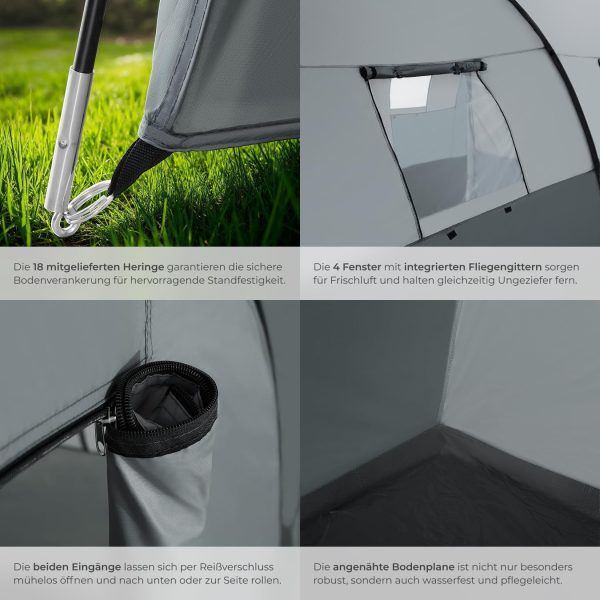 tectake? Tunnelzelt. 6 Personen. Familienzelt. Zelt gro? mit Vorzelt und Bodenplane. UV-Schutz. Camping Zelt inkl. Tragetasche. 350 x 480 x 195 cm - dunkelgrau/hellgrau – Bild 4