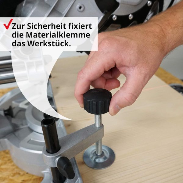 HECHT Zug-Kapp-Gehrungssäge ??starke 1800 Watt ??mit HM-Sägeblatt ??Hohe Schnitt-kapazität mit Winkel von -45° bis +45° ??robuster Drehtisch ??LED Schnittlinien-Laser ??Mit Staubfangbeutel – Bild 3