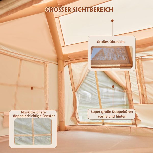 EROMMY aufblasbares Zelt mit gro?em Vordach. Luftzelt f??r 4 Personen. Schnellaufbau mit Luftpumpe. Campingzelt f??r Outdoor-Abenteuer(260X220X180CM) – Bild 6