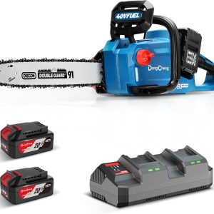 DongCheng Akku Kettensäge 40V. Motorsäge Akku 38 cm Schnittlänge. Bürstenloser Motor 14 m/s Schnittgeschwindigkeit. Elektrisch Kettensäge mit 2x4.0Ah Akku und Ladegerät